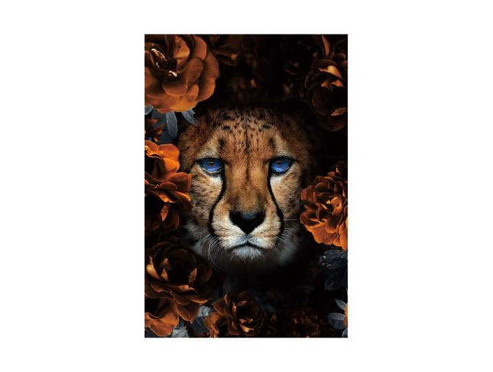 Glasbild „Leopard in Blumen“ 80 x 120 cm Multicolor Crea Collection