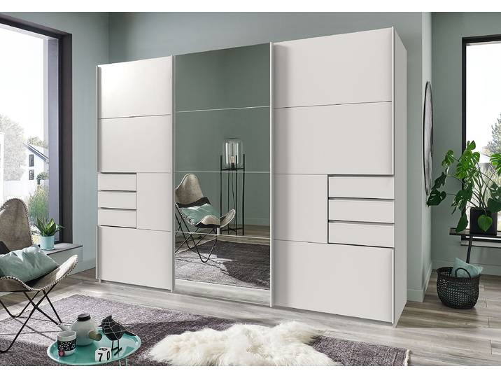 Schwebetürenschrank Saigon - Spiegel 270cm Weiß/Weiß Weiß