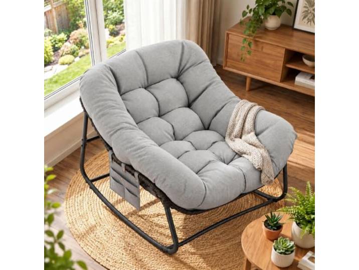 Qiyasjew Schaukelstuhl Outdoor,Schaukelsessel Abnehmbares Sitzkissen Abnehmbares Sitzkissen Bis 150 Kg Belastbar,Geeignet für Terrassen, Wohnzimmer, Schlafzimmer, Balkone und Gärten (Aprikose)