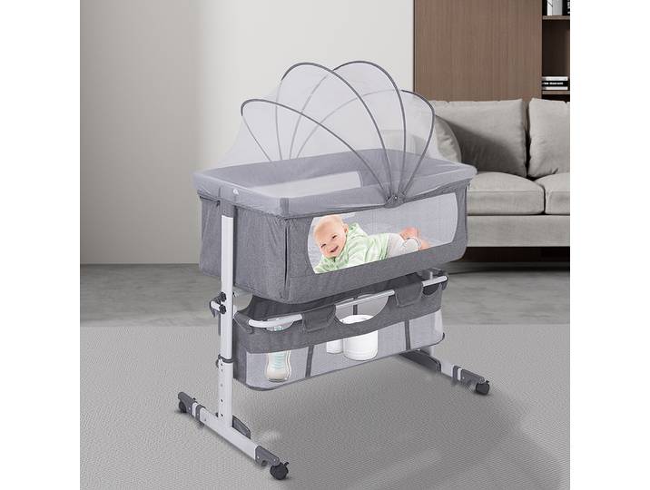 Lit Bébé, Lit cododo, Cododo, Réglables en Hauteur, Matelas, Moustiquaire, Roues 360°, Panier de Rangement, Super Forte Charge Porteuse, Facile à Voyager, Cadeau utile pour Parents Noël