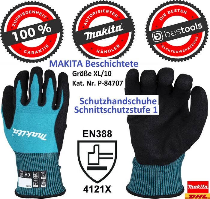 makita unisex Arbeitshandschuhe Nitril blau Größe 10, 1 Paar