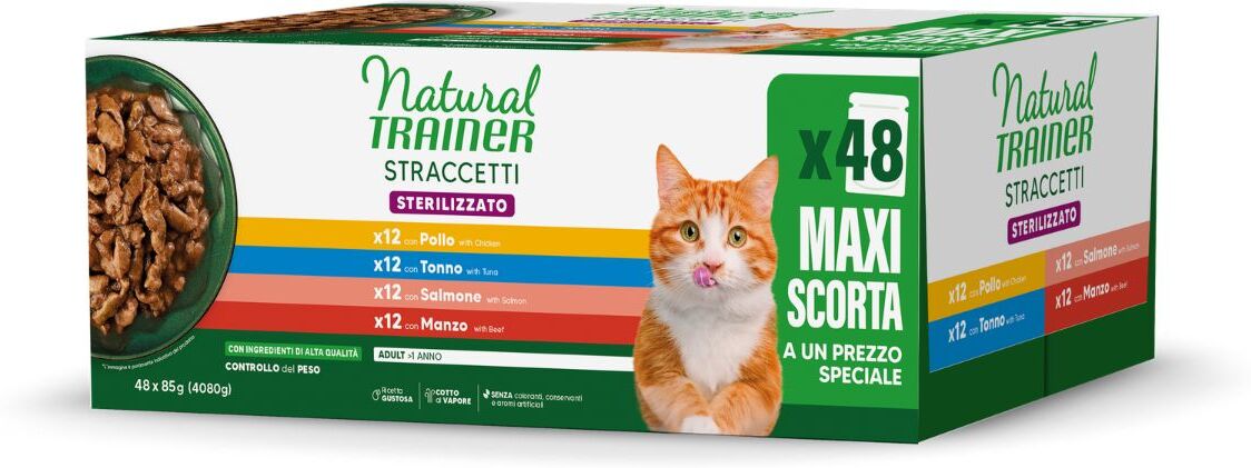 Natural Trainer Gatto Straccetti Sterilised Busta Multipack 48x85G MAXI SCORTA