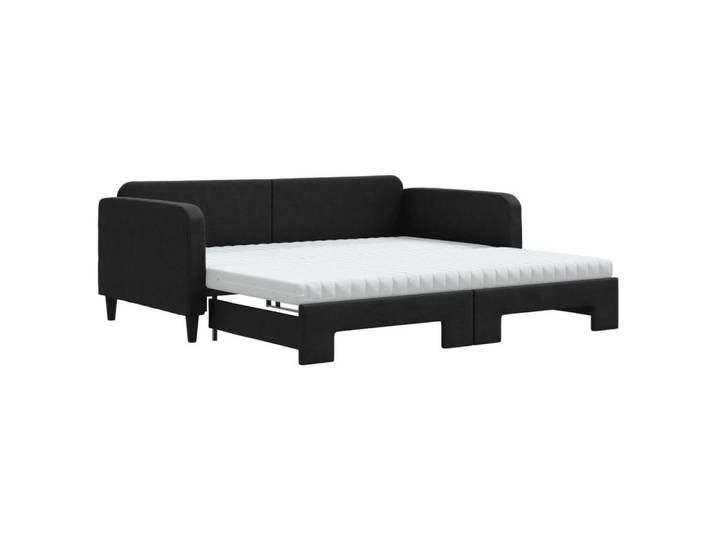 vidaXL Bett Tagesbett Ausziehbar mit Matratzen Schwarz 100x200 cm Stoff