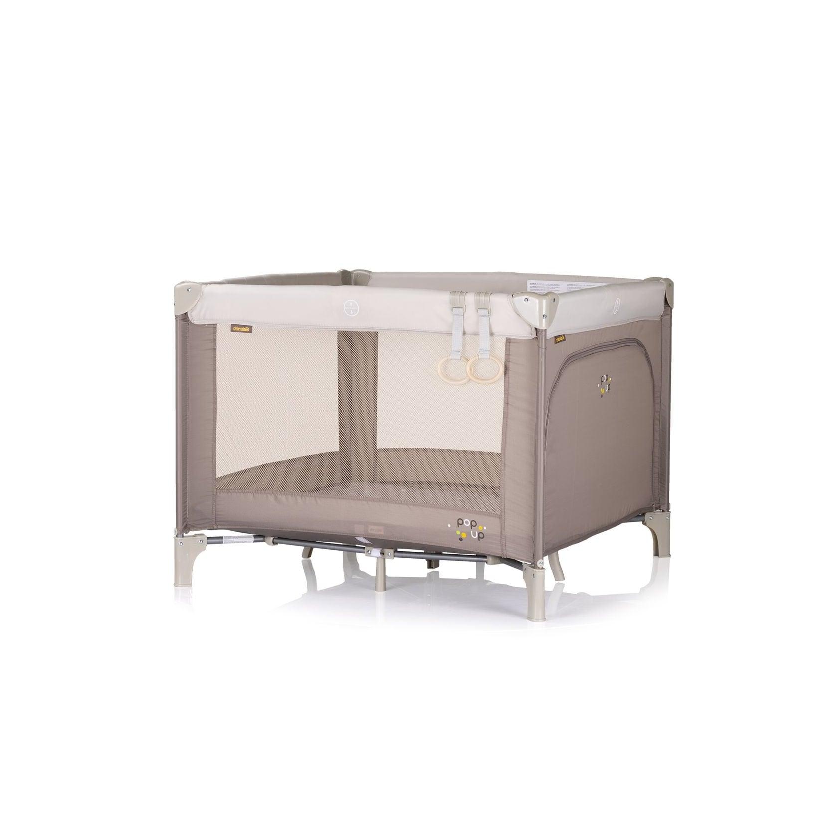 Chioplino Laufstall Pop-up Reisebett faltbar, Matratze Tragetasche Seiteneingang braun