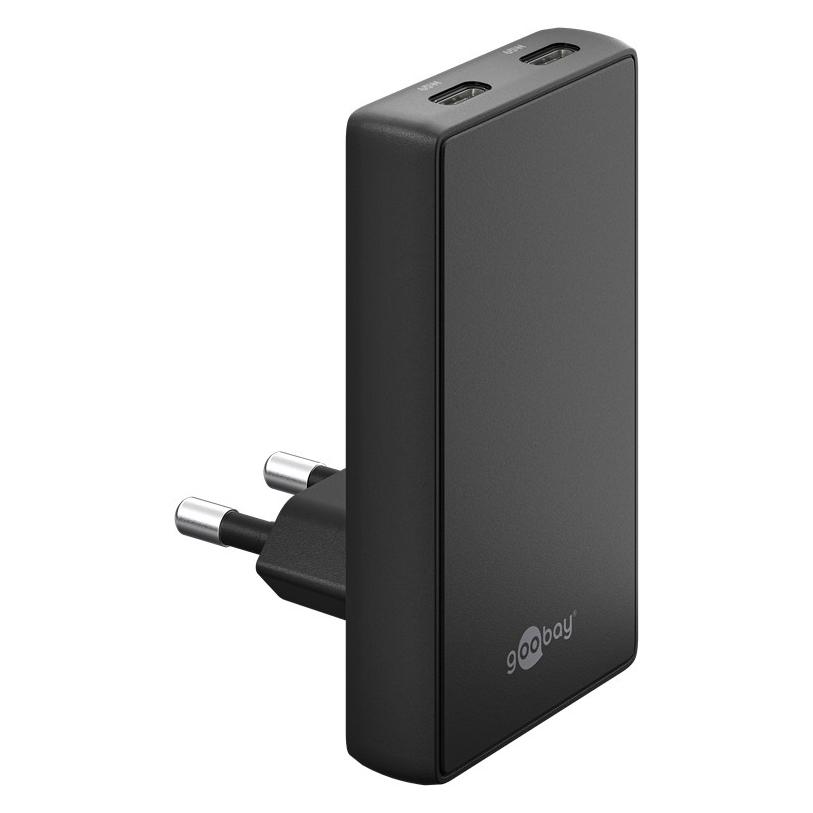 Goobay USB-C PD GaN Dual-Schnellladegerät 90° Flat 65 W (65 W, 2 Ports) (75725)