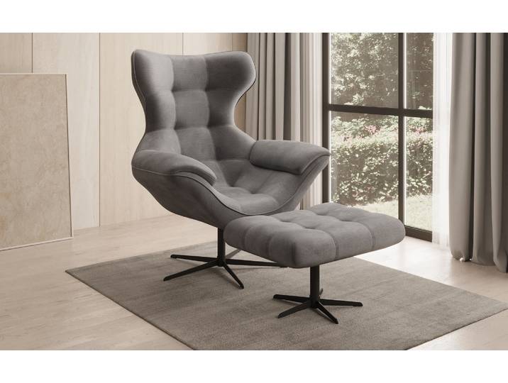 Designer Sofa-Sessel Aurelio inkl. Beistellhocker in Samt - Bordeaux - Samt - Luxusbetten24