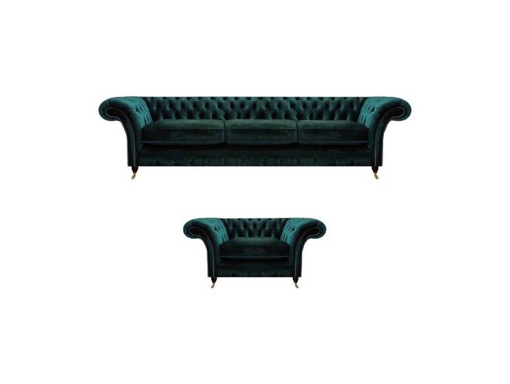 JVmoebel Chesterfield-Sofa Elegantes Chesterfield-Sofa in Grün aus hochwertigen Materialien, Set 2 Teile, Made in Europa