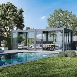 Weide Glasschiebetür Schiebepaneel Für Pergola Slim Frame Alu Anthrazit3.6 Meter Anthrazit