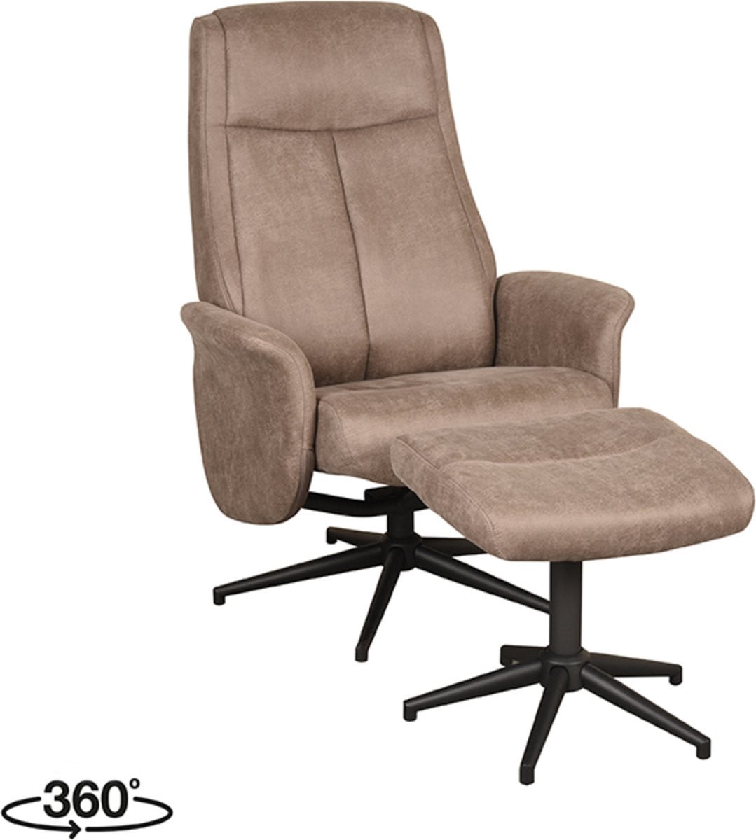 LABEL51 Bergen Fauteuil met Hocker en Armleuning - Bruin - Stof