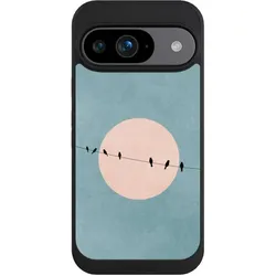 Nivocase Handyhülle für Google Pixel 9 Hülle NIVOpure Case Schwarz Mond Vogel türkis (Google Pixel 9), Smartphone Hülle, Schwarz, Türkis