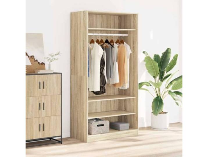 LPERTGFHU Kleiderschrank Sonoma-Eiche 100x50x200 cm Holzwerkstoff Stabiler Holzwerkstoff, Mit Kleiderstange, Drei Fächer