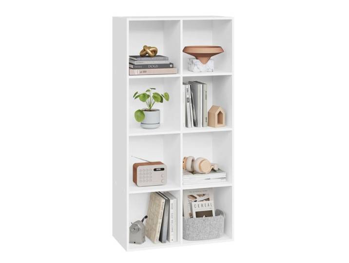 Bibliothèque WOLTU - 8 Compartiments - Rangement Bureau - MDF Blanc