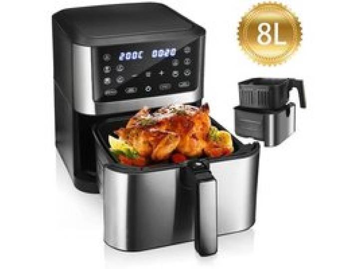 Friteuse Sans Huile- 8L Airfryer 2800W - 10 programmes - Panier Amovible Cuisson - Ecran LED Tactile HD - Noir