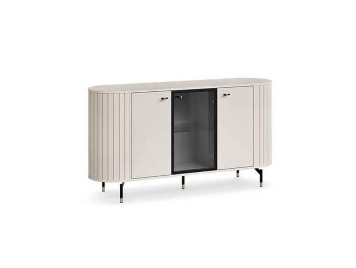 Milino Sideboard, Schwarz, Kaschmir, Metall, Glas, 3 Fächer, 150.1x81x40 cm, Beimöbel erhältlich, stehend, Wohnzimmer, Kommoden & Sideboards, Sideboards