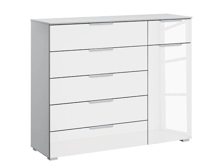 Commode x6+1 120 x 100 x 42cm Blanc/Blanc brillant/Gris soie Aluminium