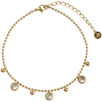 Fußkette mit Anhänger FIRETTI "Schmuck Geschenk Körperschmuck Kreise Kugeln", gold (gelbgoldfarben, kristallweiß, kristallweiß), Fußketten, Damen, Edelstahl, mit Zirkonia (synth.)