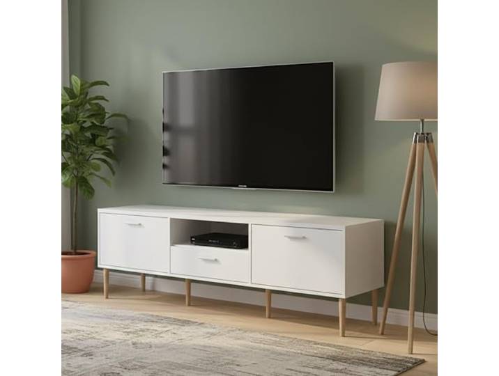 Dmora - Fernsehschrank Heloise, Ständer für Wohnzimmerfernseher, Niedriges Wohnzimmer-Sideboard, TV-Ständerbasis, 177x40 h57 cm, Weiß
