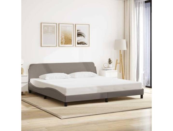 RJPLMFV Bettgestell, Dover Taupe, 200 x 200 cm, Stoff Kopfteil inklusive, robuste Füße, Sperrholzleisten, modernes Wellendesign