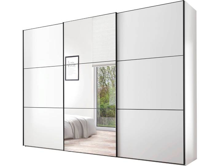 Schwebetürenschrank, Holzwerkstoff, Weiß, 249×222×68 cm, Mit Spiegeltüren & Variabler Einteilung, Modern, Staud