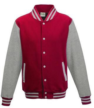 Just Hoods By AWDis JHA043 Adult Letterman Jacket in Fire Red/Heather Grey size XL   Ringspun Cotton