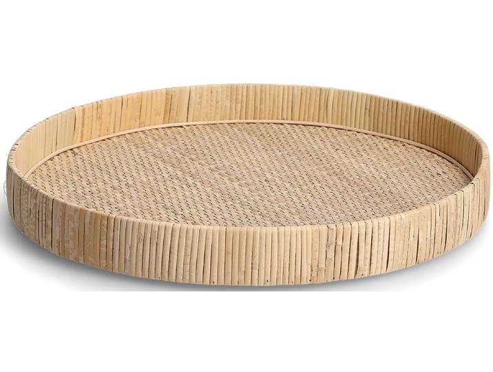 Tablett ZELLER PRESENT Nature , beige (natur), H:5cm Ø:40cm, Rattan, Tabletts, Tablett