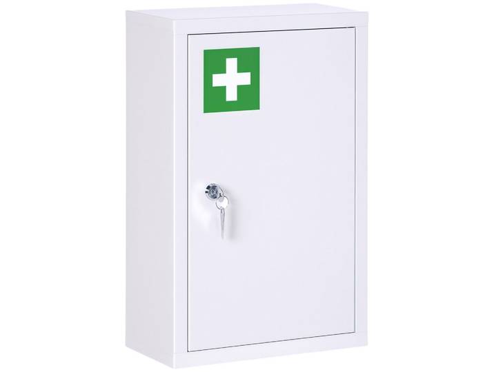 ComfortXL Medizinschrank De-09649 3 Fächer, abschließbare Tür Weiß, Metall, 30x46x14 cm, Badezimmer, Badmöbel, Medizinschränke