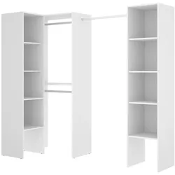 Dmora Kleiderschrank Plose, Struktur für begehbaren Eckschrank, offene Eckgarderobe, 226 x 79 x 186 cm, Weiß