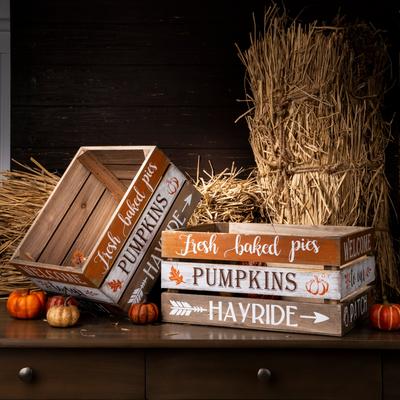 Glitzhome Fall Harvest Wooden Word Decorative Boxes Table Decor