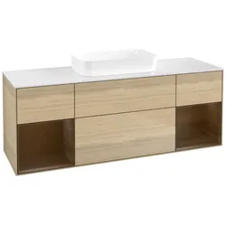Villeroy und Boch Finion Waschtischunterschrank F741GNPC 160x60,3x50,1cm, Regale Walnut veneer, Oak Veneer