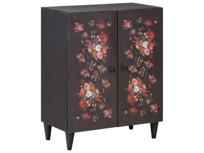 HKTMGDNG Sideboard Mehrfarbig 60x33.5x75 cm Massivholz Kommode Buntes Design mit Blumenmuster und Messingknöpfen, stilvoller Schrank für Wohnzimmer und Flur mit 2 Fächern.