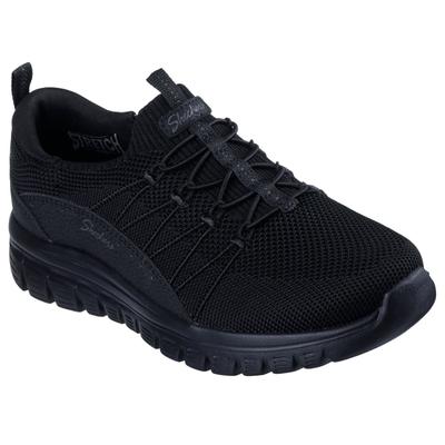 Slip-On Sneaker SKECHERS "GRACEFUL-PICTURE PERFECT", Damen, Gr. 36, Textil, schwarz (schwarz, uni), Lederimitat, Textil, Schuhe, Freizeitschuh, Slipper in veganer Verarbeitung