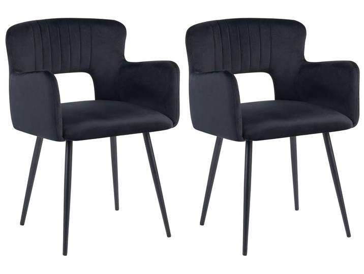 BELIANI Esszimmerstuhl Schwarz Polsterbezug mit Armlehnen vier stabilen Beinen Wohnzimmer Esszimmer Küche Elegant Klassisch