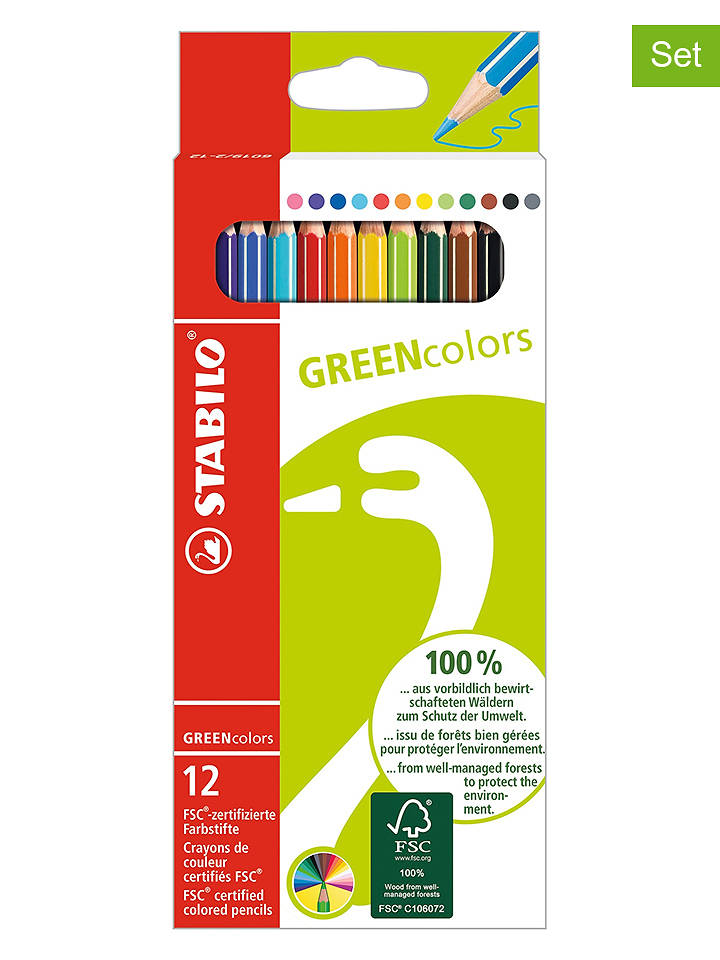 24er-Set: Buntstifte "STABILO GREENcolors" - 2 x 12 Stück - onesize