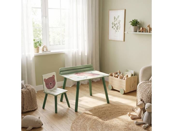 AIYAPLAY Table et Chaise Enfant avec Rangement Bois Vert