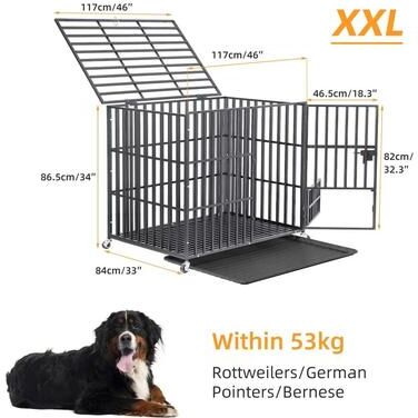 Uplifted Goods Heavy Duty Metal Dog Crate With Lockable Wheels And Tray 2xl
