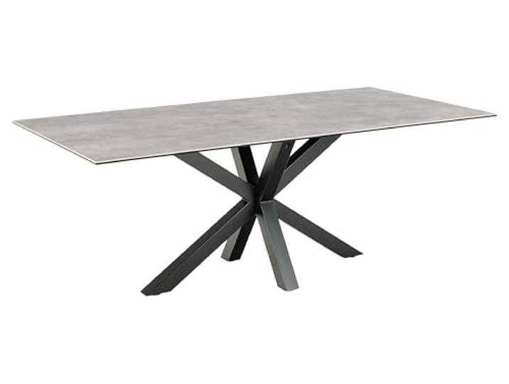 möbelando Esstisch >Heaven< in Grau, Glas-Keramik, Stahl - 200x75,5x100cm (BxHxT)