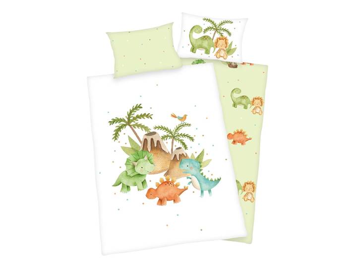 Parure de lit réversible Dinos 100 x 135cm Blanc/Vert