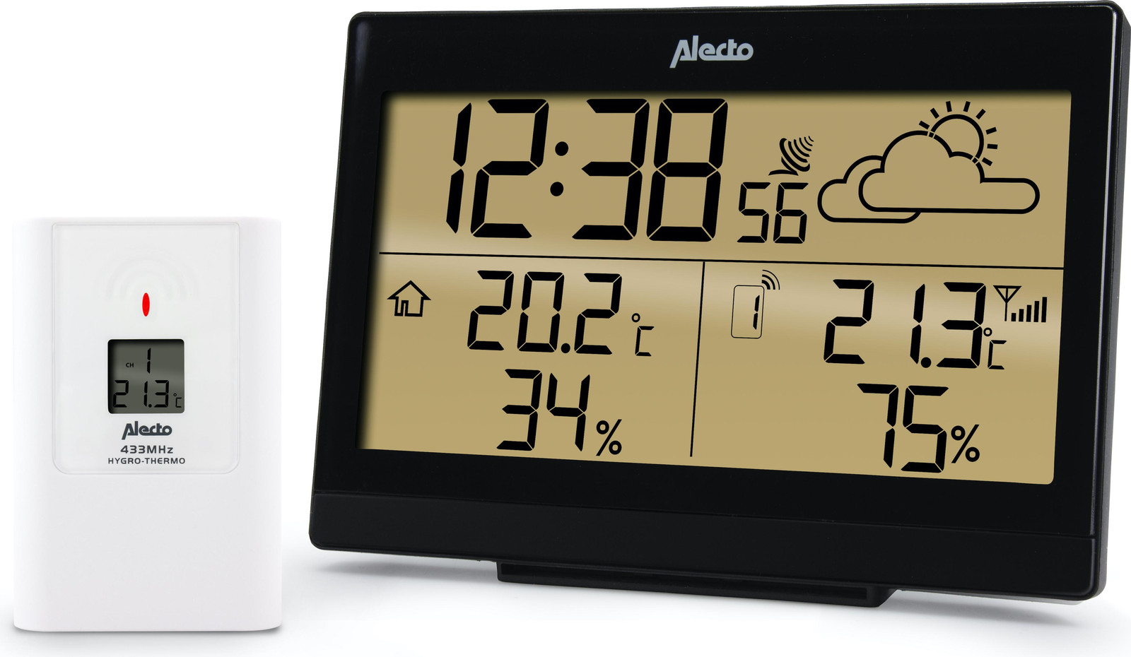 Alecto WS-2300 Thermometer met Binnen- en Buitenthermometer, Zwart en Wit