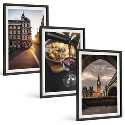 BILDER SET 3er Set - 40x60 cm Schwarzer Rahmen - Bilder von Essen in der Stadt London
