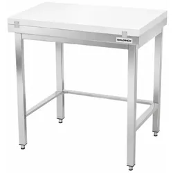 Edelstahl-Arbeitstisch 800x700 mm mit weißer Schneidplatte und Verstärkung PREMIUM - GOLDINOX