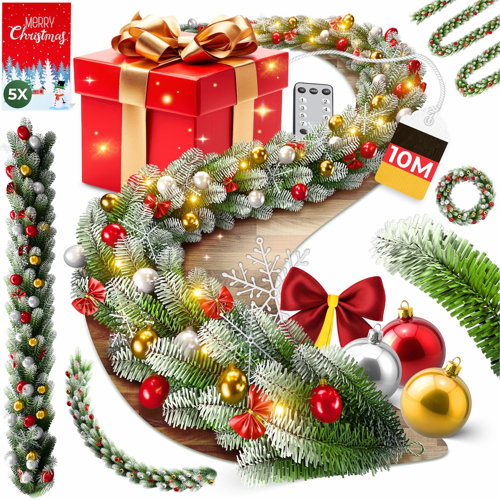 KESSER® Weihnachtsgirlande mit LED – 5 m oder 10 m, 100–200 LEDs, IP44, naturgrün, mit Schnee-Effekt je nach Modell, für Outdoor & Indoor, mit Fernbedienung & Weihnachtsdeko je nach Variante