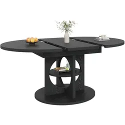 Merax Ausziehbarer Esstisch, runder Esstisch Holzoptik mit Stauraum, oval erweiterbar, 110-150x110x76 cm, Schwarz