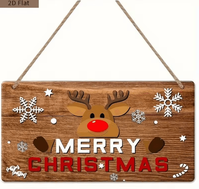 Inspire Picks Rustic Merry Christmas Wooden Wall Sign With Reindeer & Snowflakes 1pc