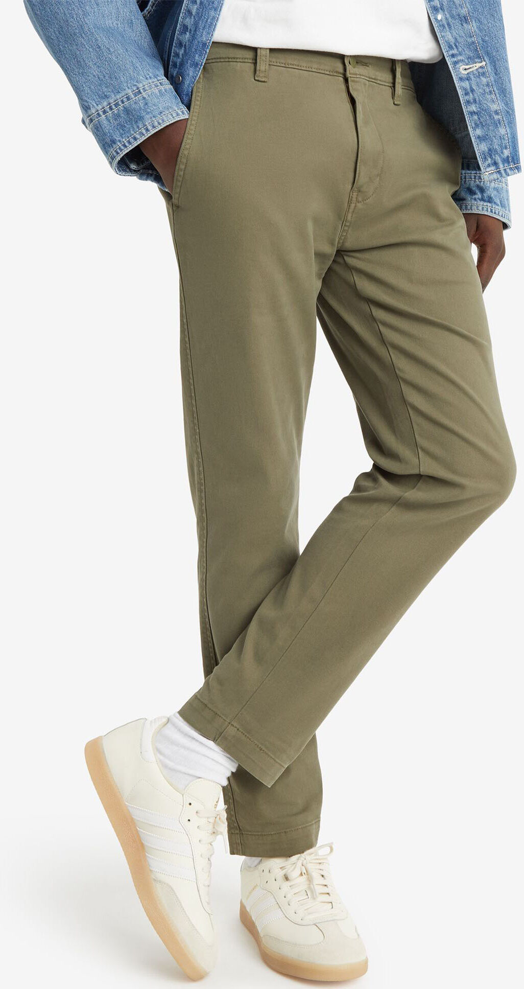 Chinohose LEVI'S "Chino Taper", Herren, Gr. 38, Länge 34, grün (bunker olive shady g), Web, Obermaterial: 98% Baumwolle, 2% Elasthan, gerade, unten schmal knöchellang, Hosen Chinohose, mit optimalem Stretchanteil bunker olive shady g 38, Länge 34