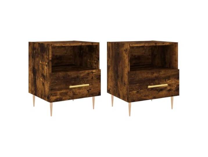 fsahslih Nachttische 2er Set Räuchereiche 40x35x47,5 cm Nachtschrank Kompakter Nachtschrank mit Schublade und offenem Fach für das Schlafzimmer. Stabile Metallfüße sorgen für Eleganz.