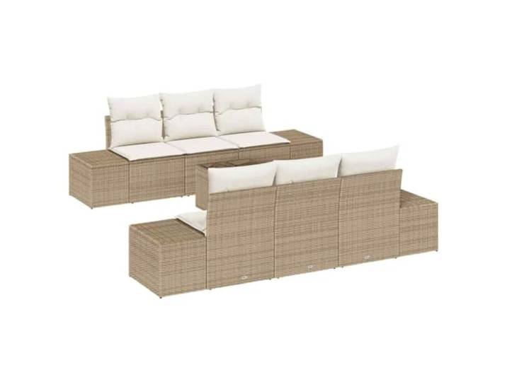 Makastle Lounge Sofa-Set 7-TLG. Beige Poly Rattan mit Kissen