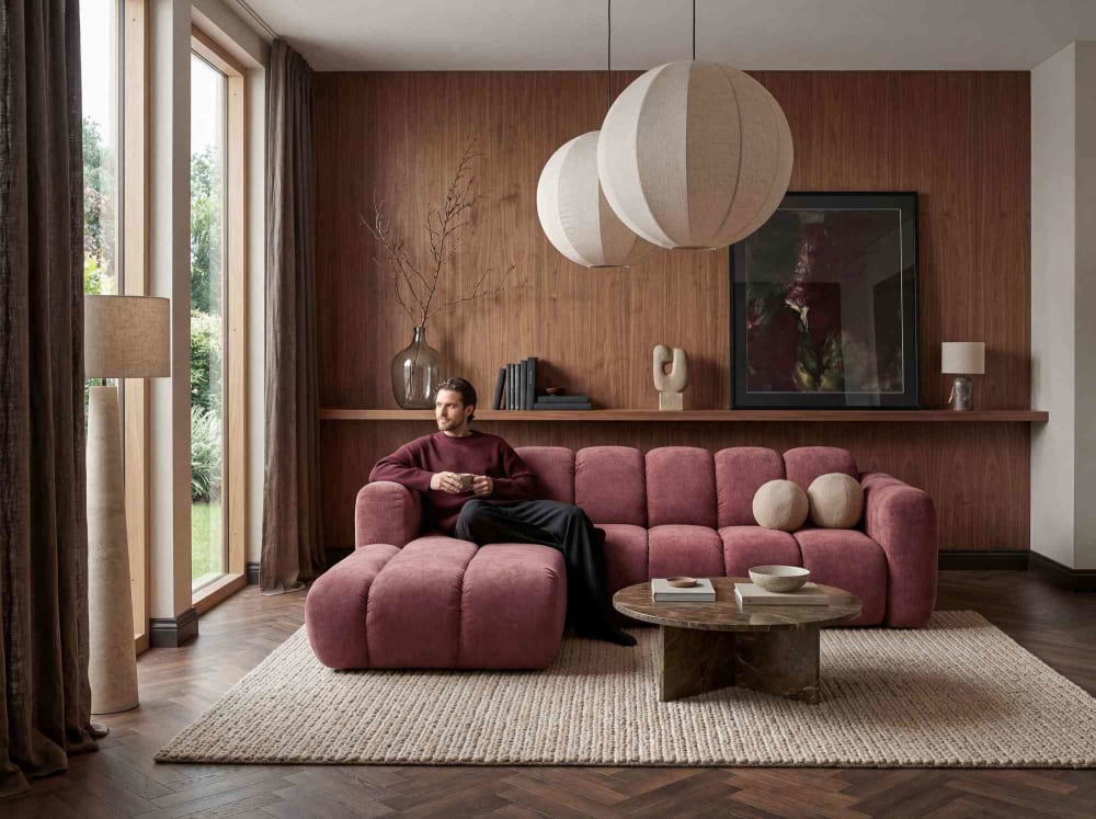 MIUFORM Canapé d angle 6 pl, angle gauche, convertible, marsala Rouge 182x75x252cm