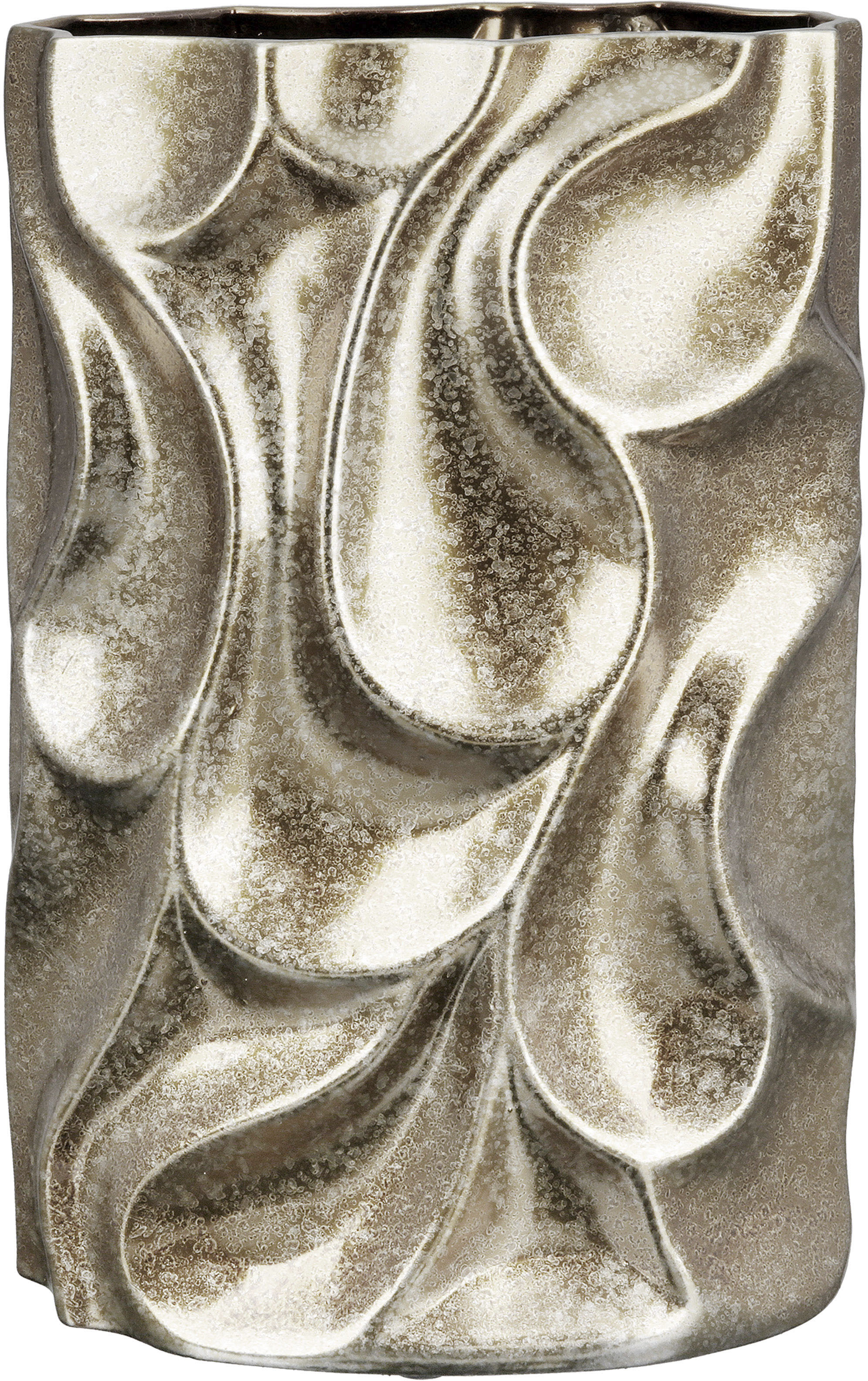 Tischvase CASABLANCA BY GILDE "Relief, Höhe ca. 37 cm, mit Dellen-Struktur", silber (silberfarben), B:24cm H:37cm T:14cm, Keramik, Vasen, Tischvase, dekorative Vase aus Keramik, Blumenvase silberfarben B/H/T: 24cm x 37cm x 14cm