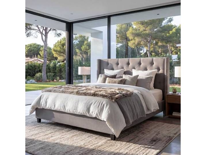 Mendler Polsterbett HWC-N59 mit Lattenrost Stoff 180x200cm - grau Bett, Doppelbett, Bettgestell, Massivholz