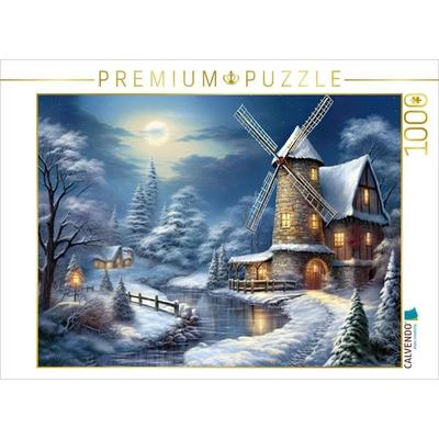 CALVENDO Puzzle Winterlandschaft mit Windmühle | 1000 Teile Lege-Größe 64x48cm Foto-Puzzle für glückliche Stunden, Game von , Calvendo Puzzle